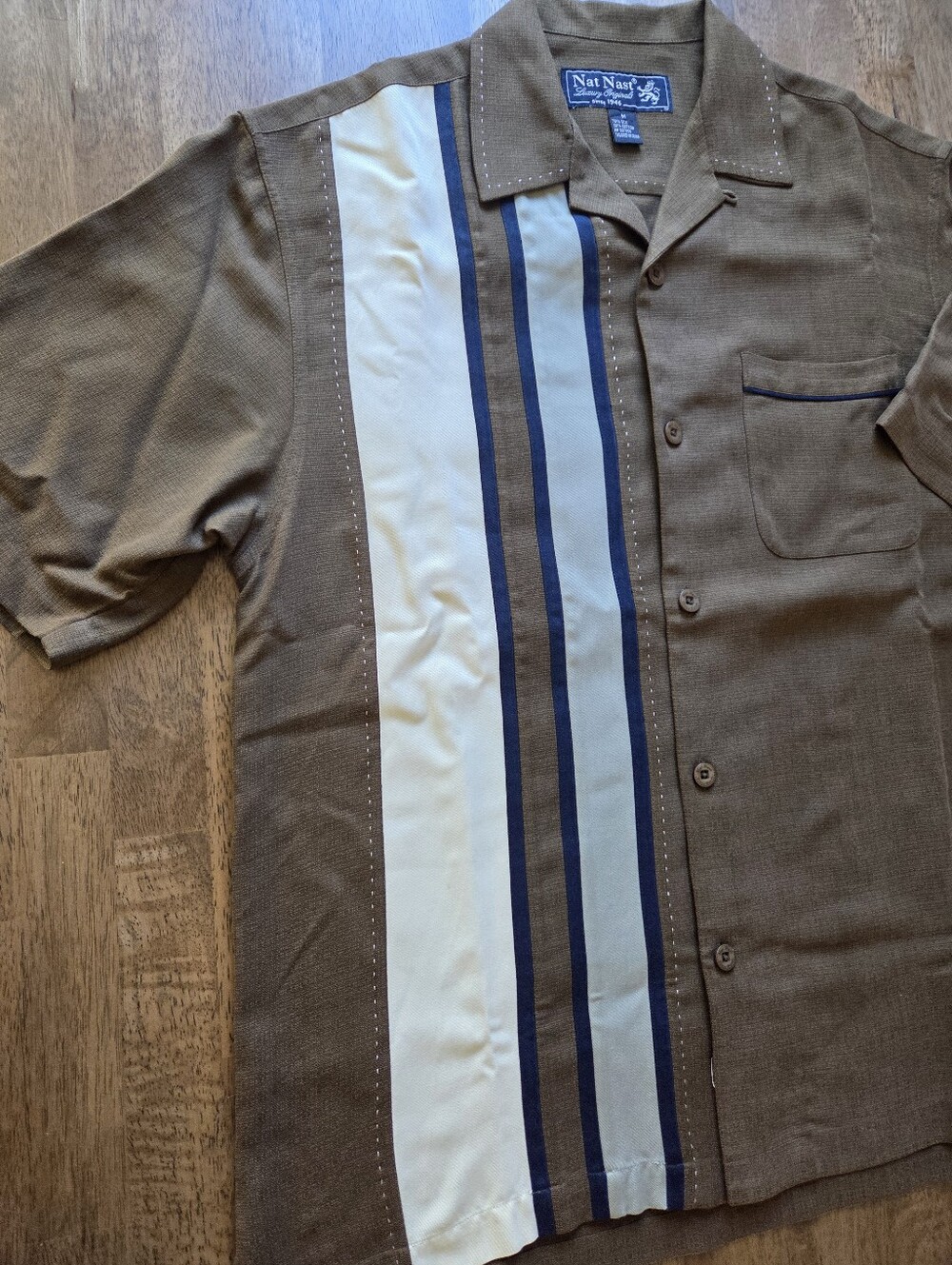 Silk Cotton Blend Nat Nast Short Sleeve Earth Tone Button Up Shirt